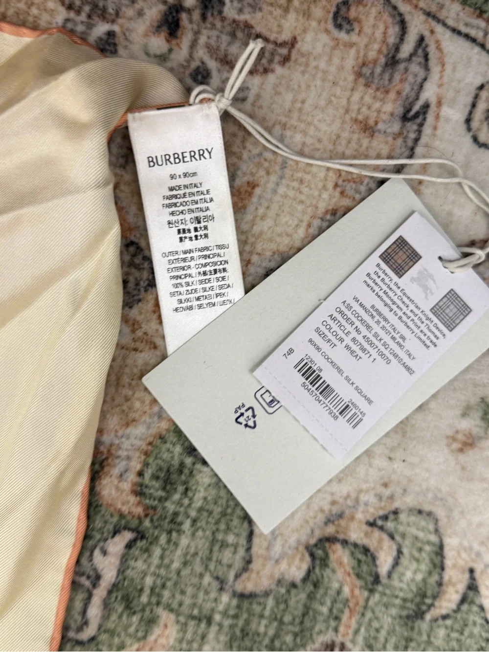 Burberry Multicolor Silk Scarf with Rooster 100% silk made in Italy